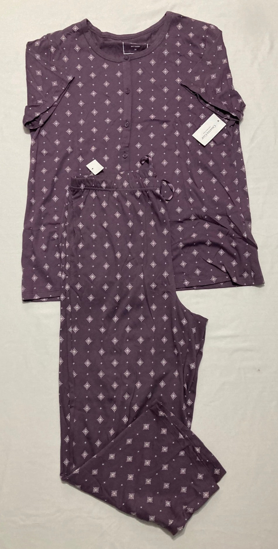 CHARTER CLUB Cotton Printed Button-Front Pajama Set DIAMOND GEO M
