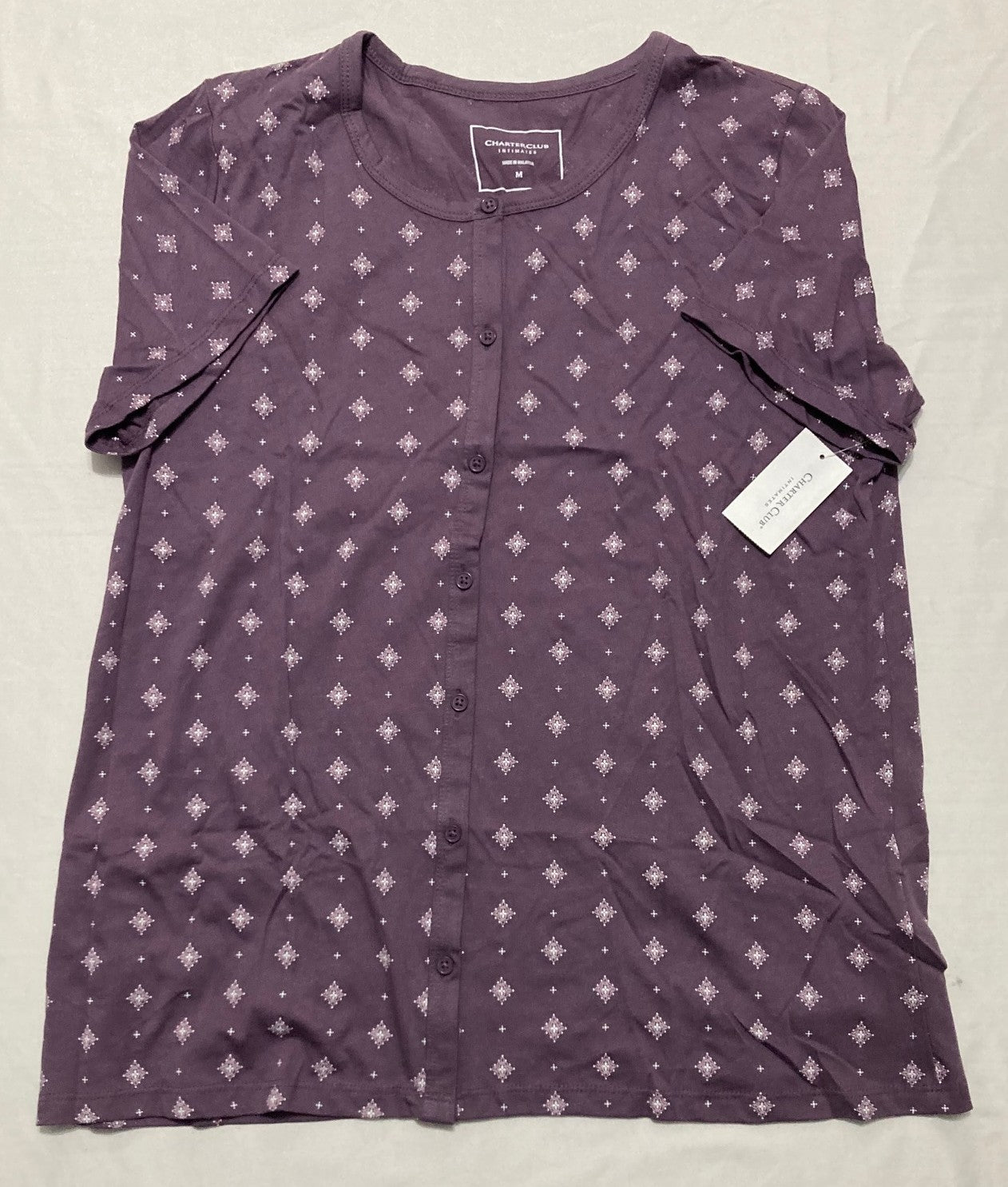 CHARTER CLUB Cotton Printed Button-Front Pajama Set DIAMOND GEO M