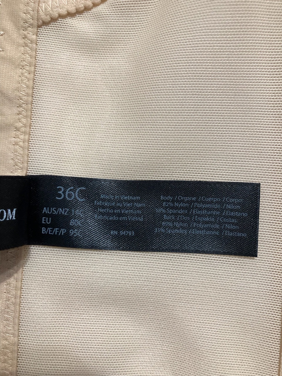 DOMINIQUE Longline Strapless Bra Low Back Hidden Underwire LATTE 36C