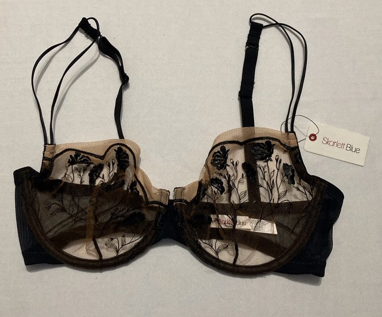 SKARLETT BLUE Blue Women's Enamoured Balconette Underwire Bra BLACK 34D