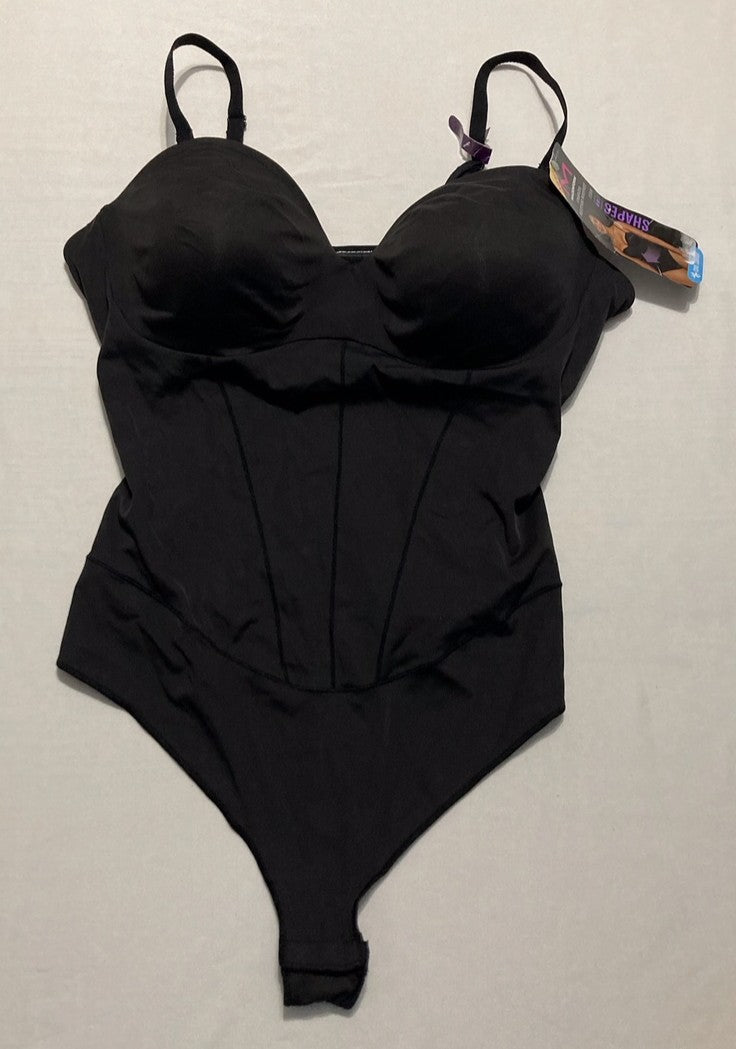 MAIDENFORM Tummy Shaping Thong Bodysuit, Multiway Thong Shaper BLACK 2XL