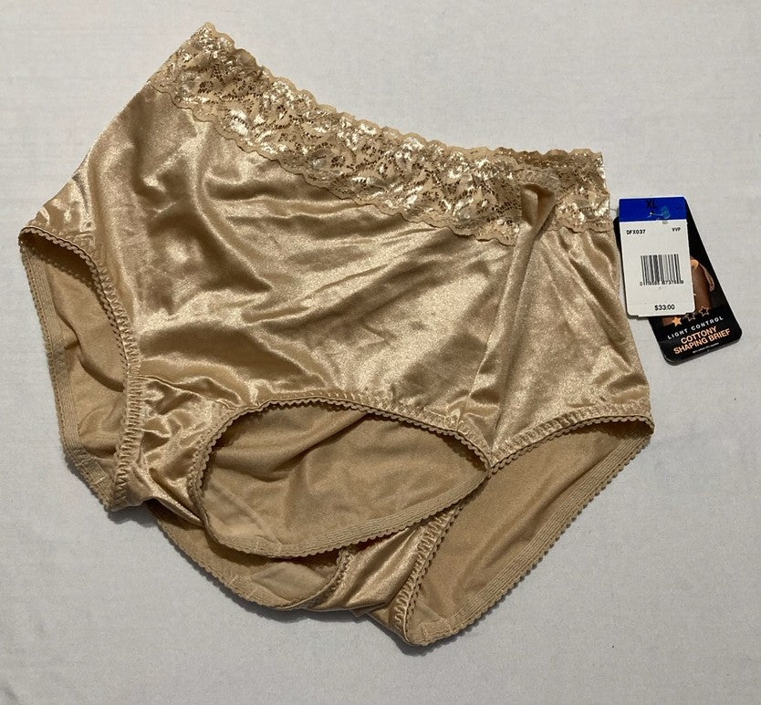 UNDERSCORE Rainbow Stretch Satin Lace Trim Control Briefs 2 pieces BEIGE M