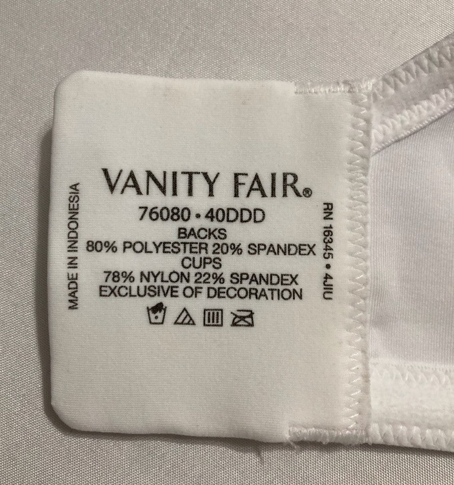 VANITY FAIR Beauty Back Smoothing Minimizer Bra WHITE 40DDD
