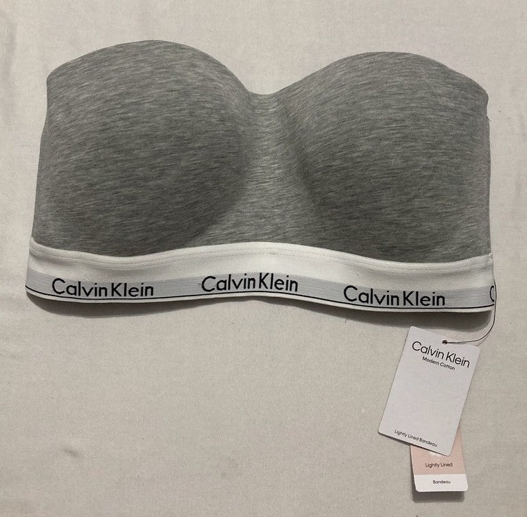 CALVIN KLEIN Modern Cotton Lightly Lined Bandeau Bra GREY L