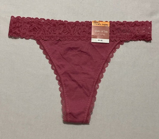 STATE OF DAY Cotton Blend Lace-Trim Thong Underwear PINK S