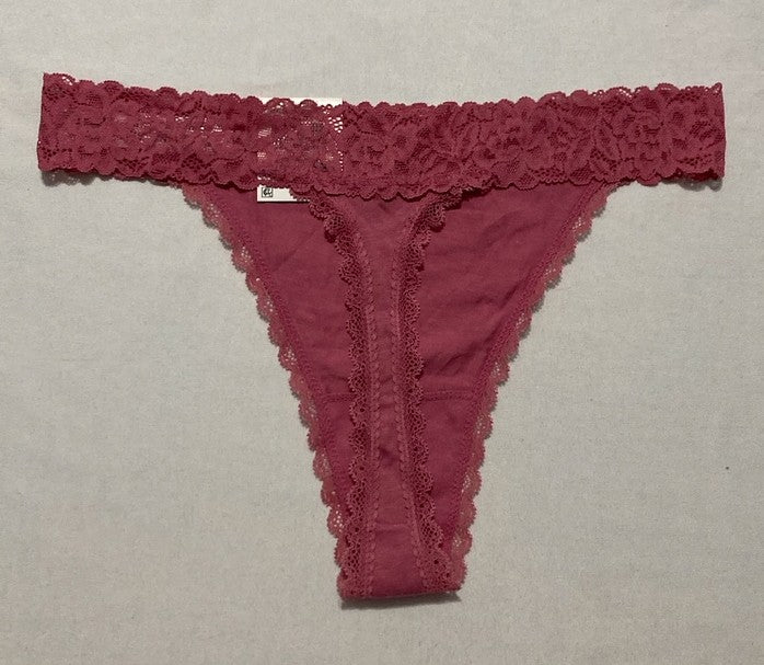 STATE OF DAY Cotton Blend Lace-Trim Thong Underwear PINK S