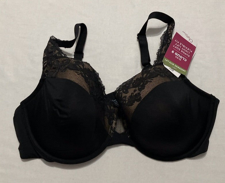 OLGA Plus Size Cloud 9 Underwire Contour Lace Bra BLACK 40C