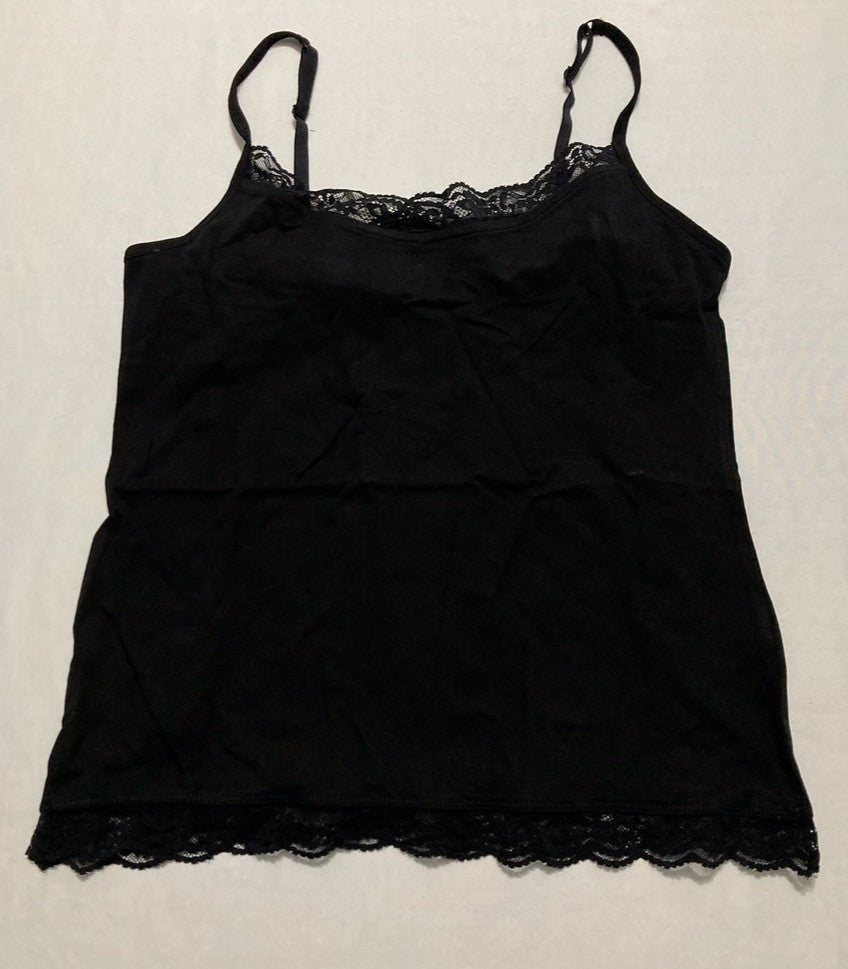 CHARTER CLUB Tank Top with Brasier Lace Rib and Trim BLACK M
