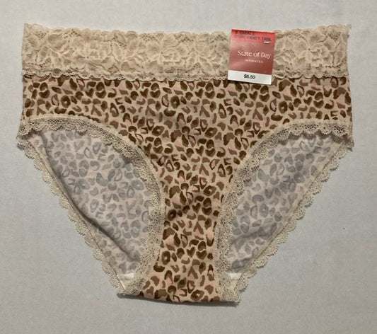 STATE OF DAY Animal Print Microfiber Lace Trim Thong Panty ANIMAL PRINT XS