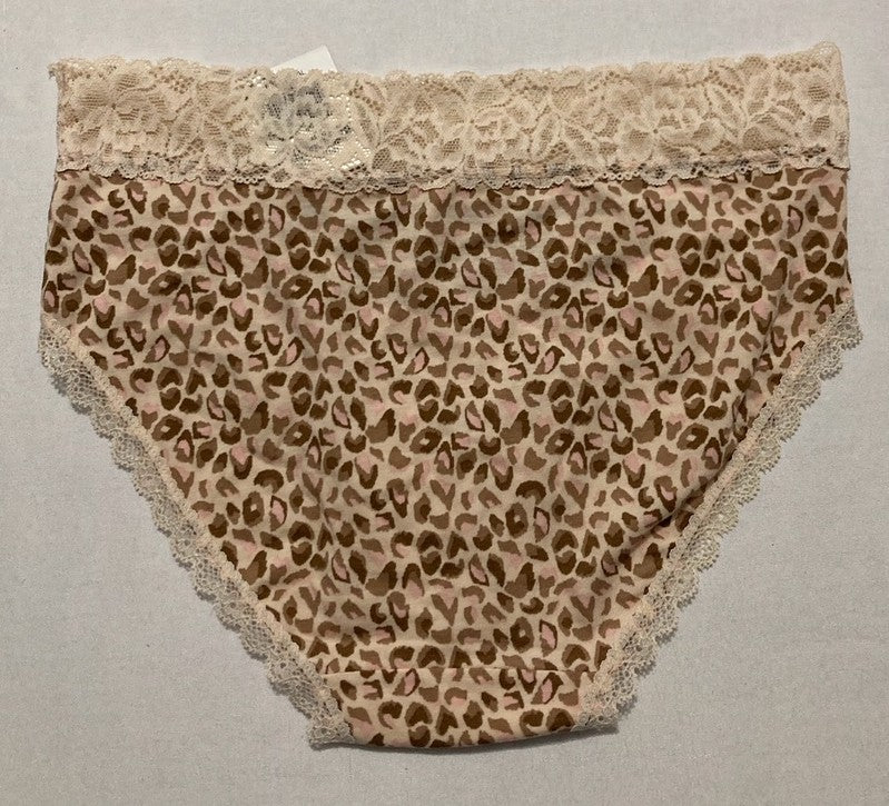 STATE OF DAY Animal Print Microfiber Lace Trim Thong Panty ANIMAL PRINT XS
