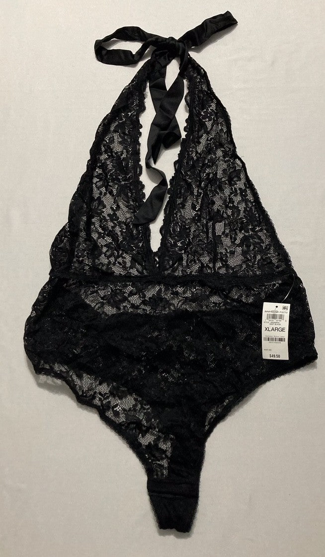 I.N.C Open Back Halter Plunging Teddy One Piece BLACK XL