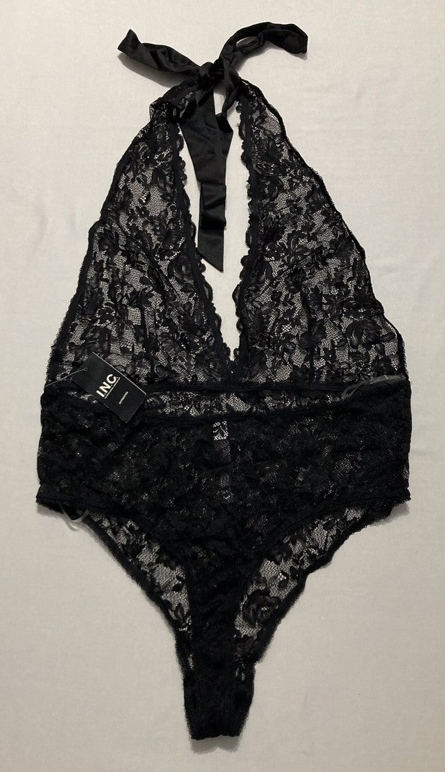 I.N.C Open Back Halter Plunging Teddy One Piece BLACK XL