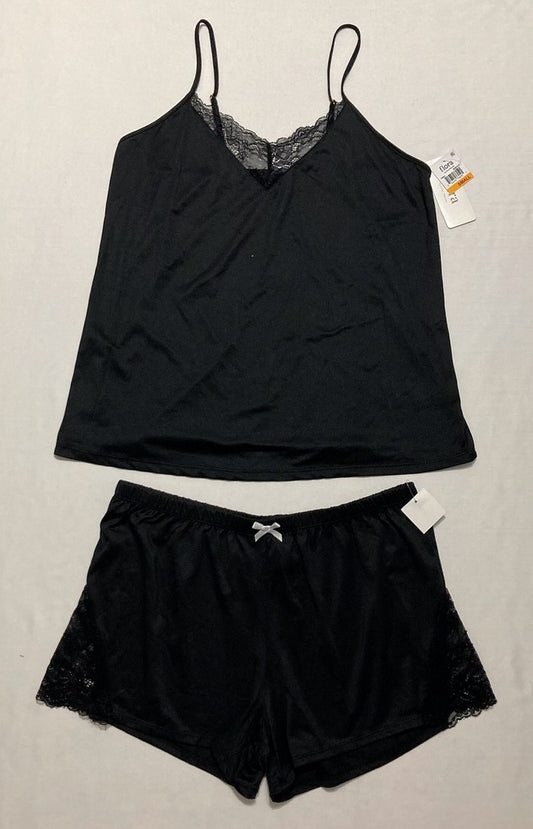 FLORA Lace Cami & Tap Shorts Pajama Set BLACK