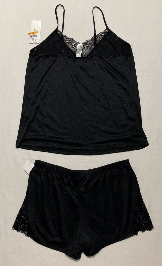 FLORA Lace Cami & Tap Shorts Pajama Set BLACK