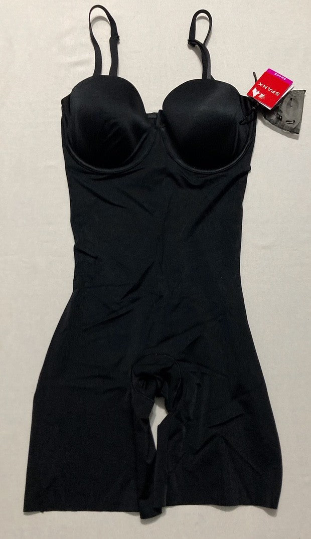 SPANX shape Suit Your Fancy Strapless Cupped Mid-Thigh Bodysuit BLACK M