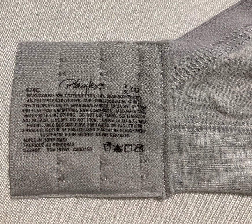 PLAYTEX Wireless Bra, 18 Hour Plus-Size T-Shirt Bras Available GREY 36DD