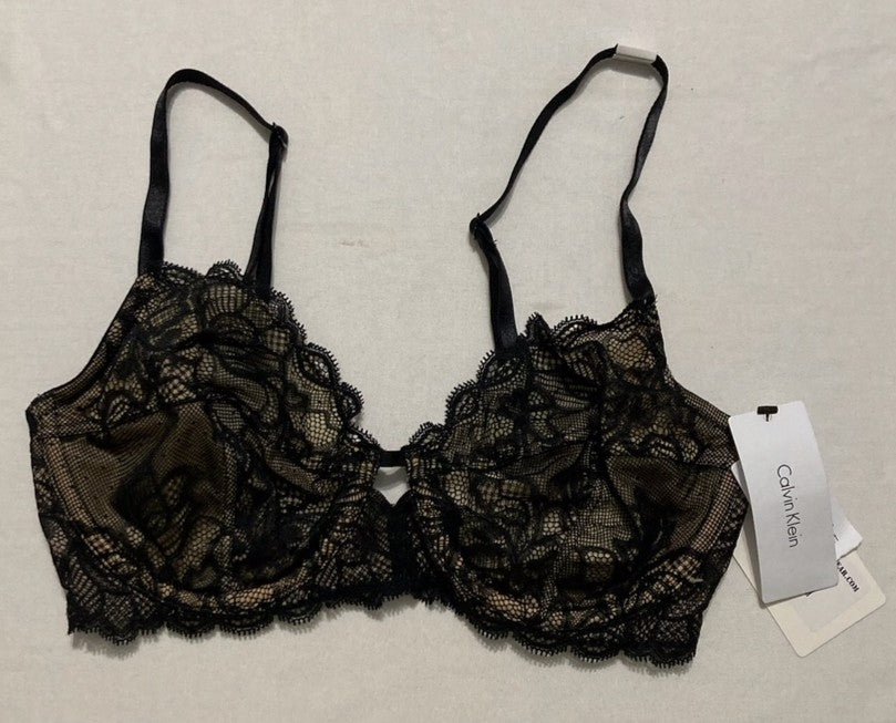 CALVIN KLEIN Seductive Comfort Unlined Lace Bra BLACK 32D