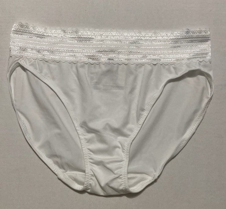 WARNER'S No Pinching No Problems Lace Hi Cut Brief Panty WHITE L