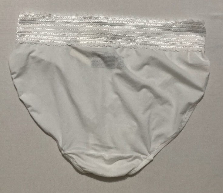 WARNER'S No Pinching No Problems Lace Hi Cut Brief Panty WHITE L