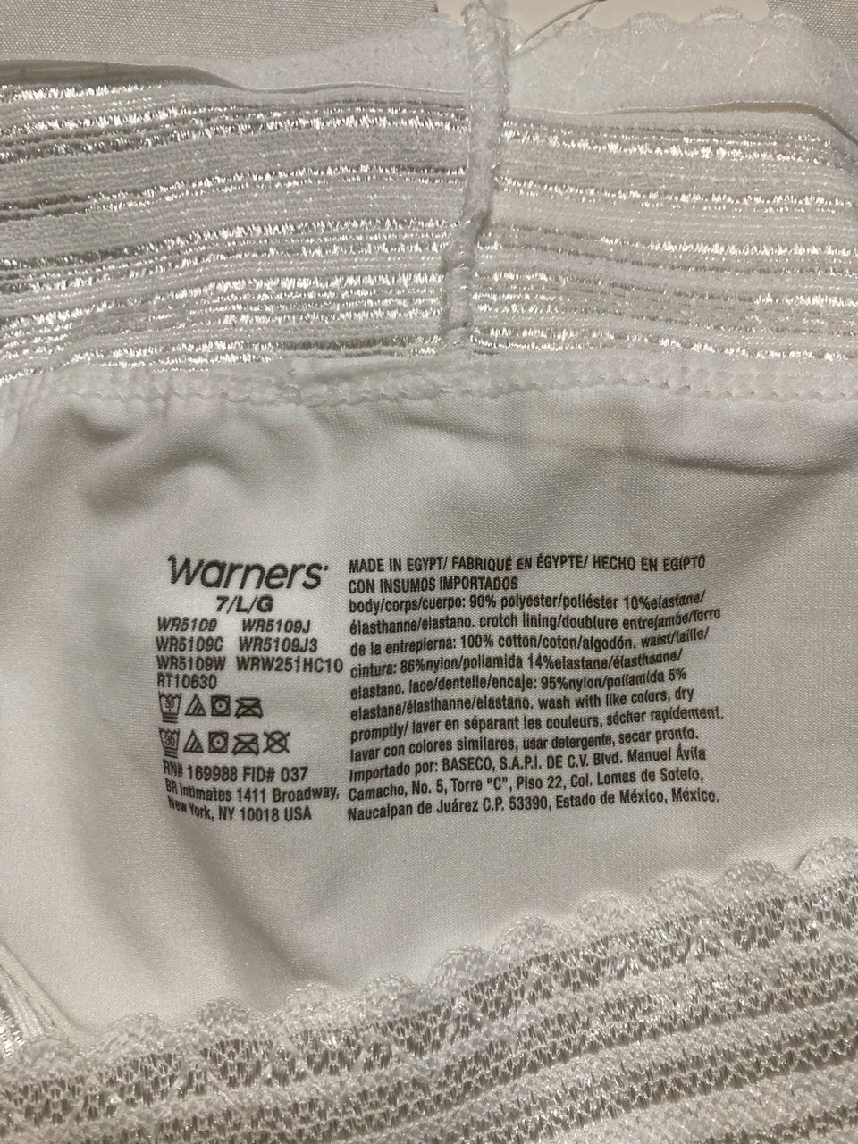 WARNER'S No Pinching No Problems Lace Hi Cut Brief Panty WHITE L