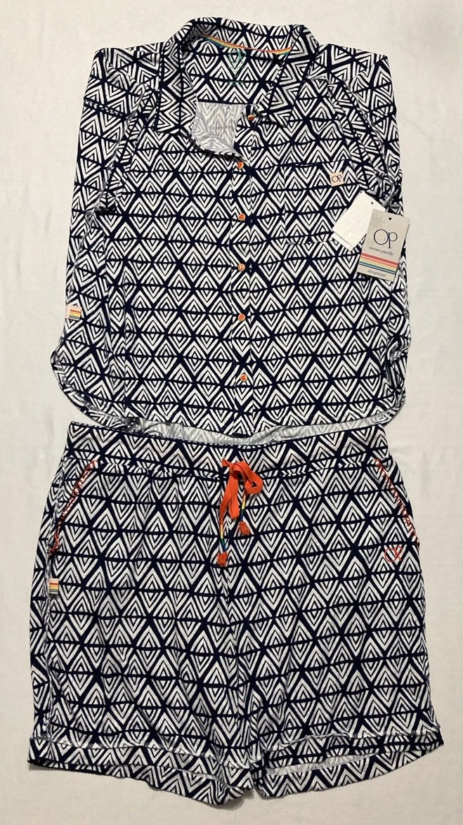 OCEAN PACIFIC Summer Lovin Pajama Set Button Down Shirt Sleep Shorts BLUE GEO XL