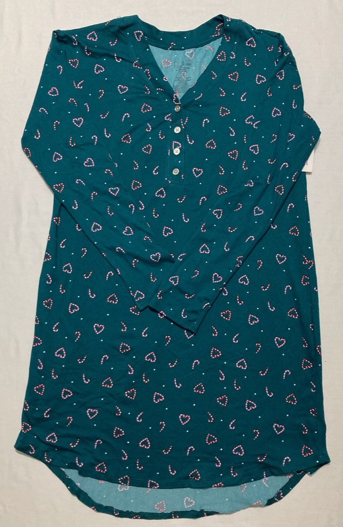 ROUDELAIN Printed Long-Sleeve V-Neck Sleepshirt GREEN XS