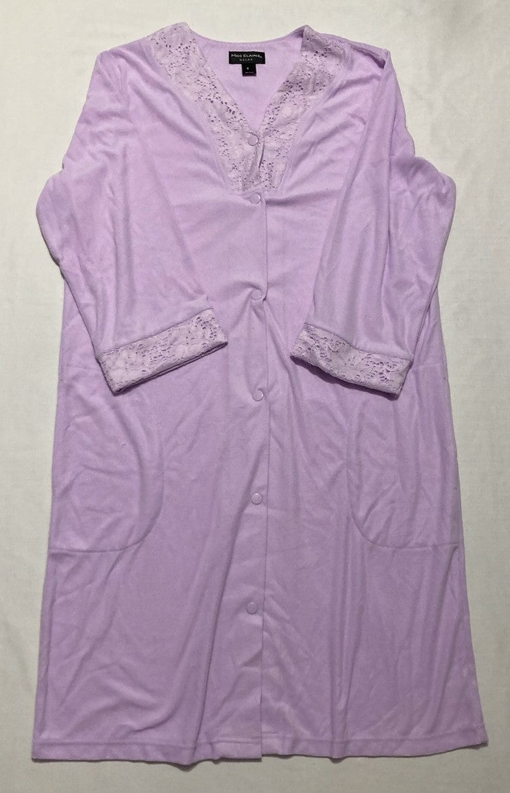 MISS ELANE Essentials Terry Short Snap Robe LAVENDER S