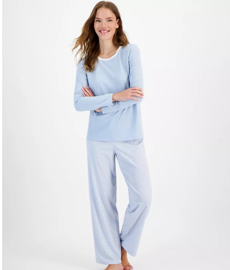 CHARTER CLUB 2-Pc. Long-Sleeve Pajamas Set BLUE S
