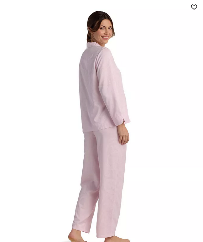 MISS ELAINE 2-Piece Notch Collar Top and Pull-On Pants Pajama Set PINK PETITE L