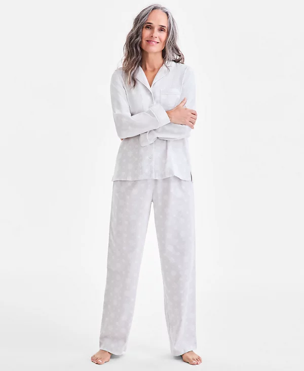 CHARTER CLUB 2-Pc. Cotton Flannel Packaged Pajamas Set GREY XL