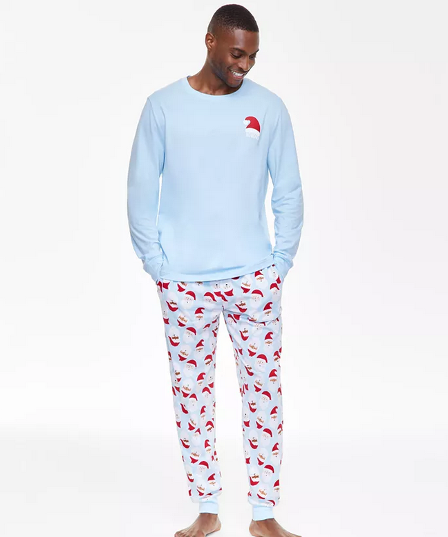 HOLIDAY LANE Men's Santa Cotton Matching Family Pajamas Set BLUE S
