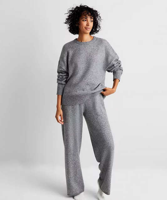 STATE OF DAY Indulge & Rest Sweater Loungewear Set GRAY L