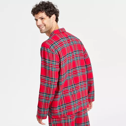 FAMILY PJ Pajamas Men's Brinkley Cotton Plaid Pajamas Top RED 2XL