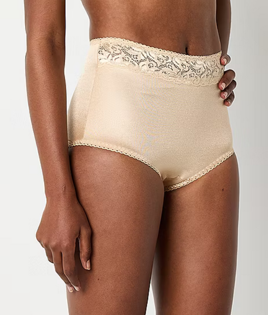 UNDERSCORE Rainbow Stretch Satin Lace Trim Control Briefs 2 pieces BEIGE M