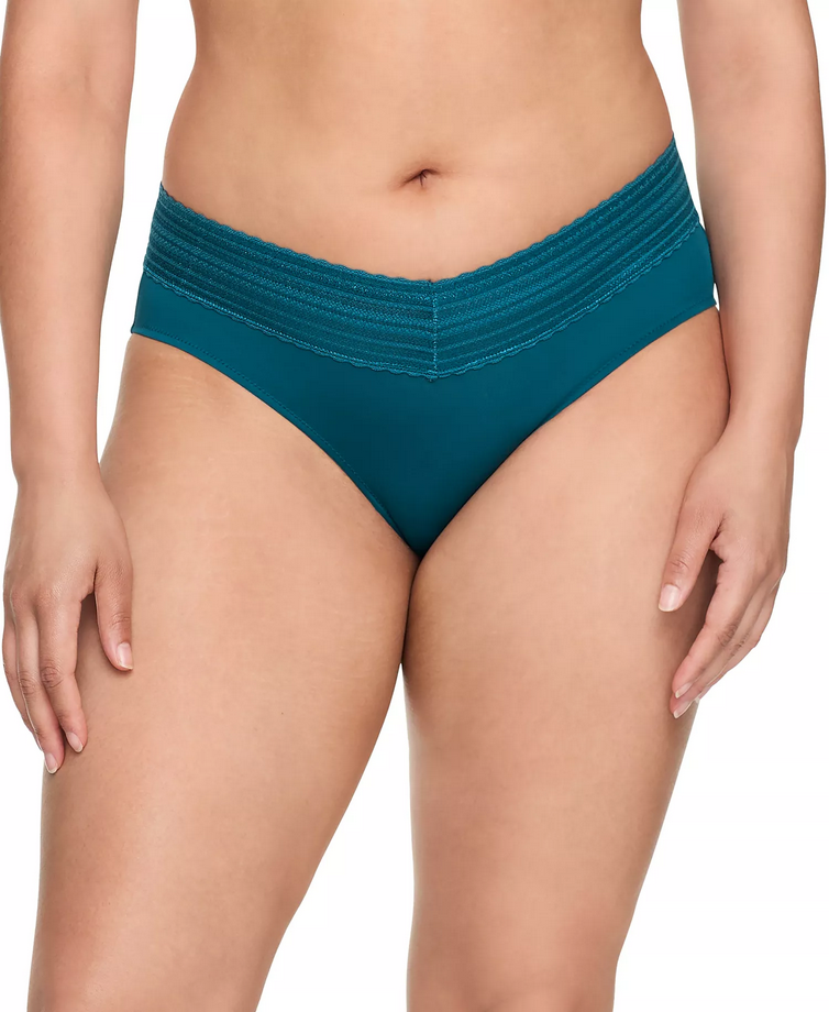 WARNER'S Dig-Free Comfort Waist with Lace Microfiber Hipster BLUE CORAL L