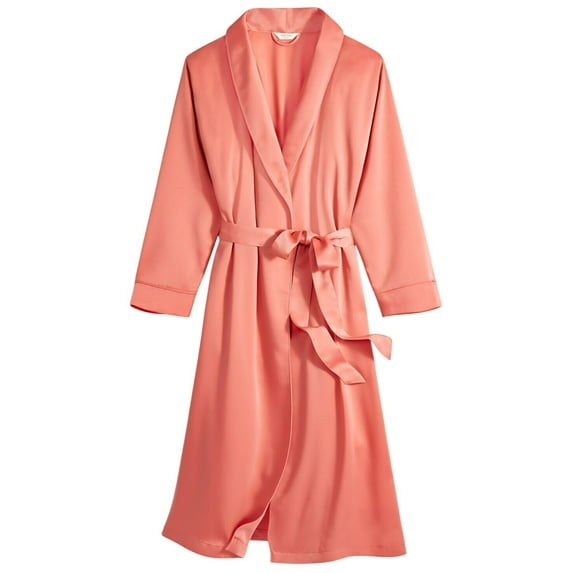 STATE OF DAY Neck Gown Shawl with Belt Robe PINK CORAL XXL