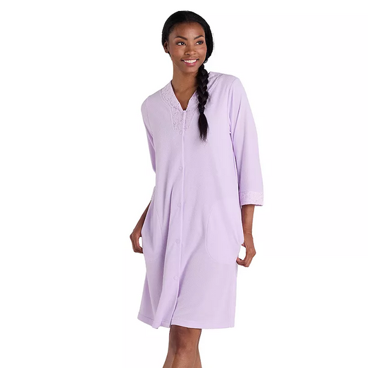 MISS ELANE Essentials Terry Short Snap Robe LAVENDER S