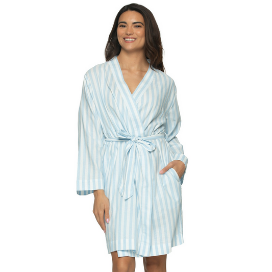 FELINA Mirielle Robe Striped Cotton Poplin Robe BLUE L