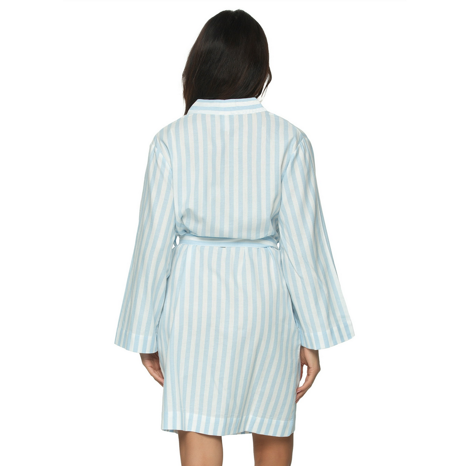 FELINA Mirielle Robe Striped Cotton Poplin Robe BLUE L