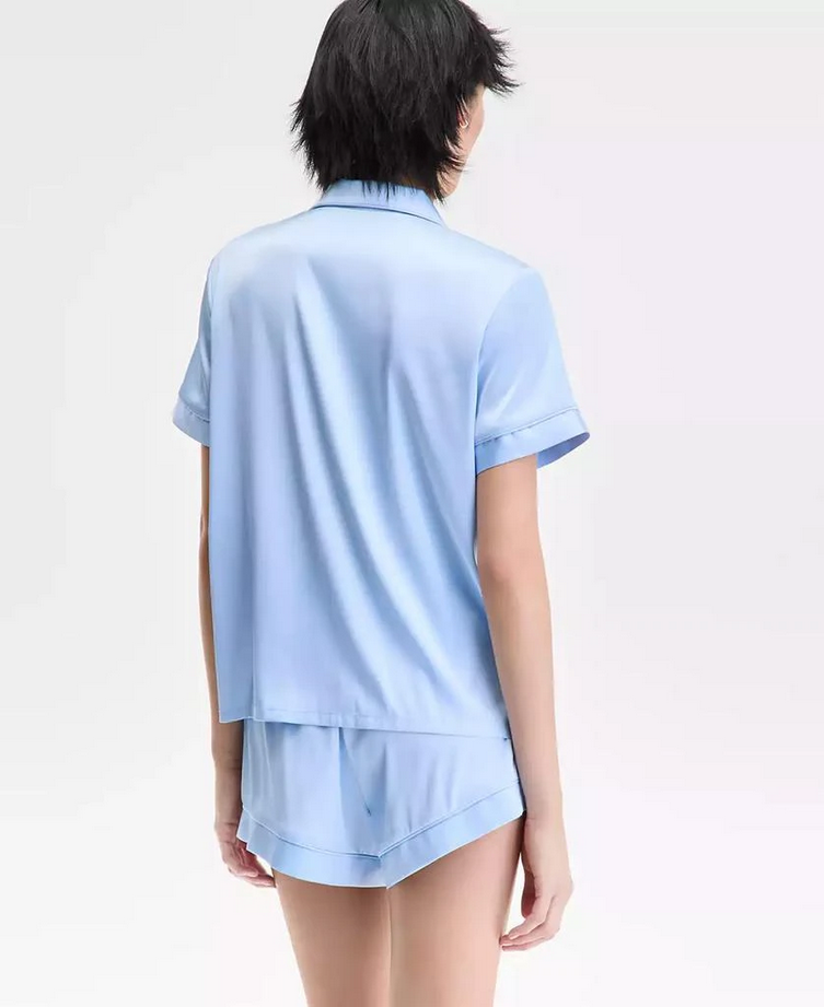 INC Stretch Satin Short-Sleeve Pajama Set BLUE XL