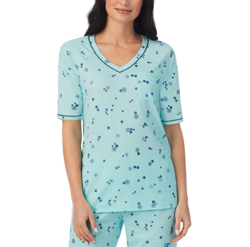 CUDDL DUDS Printed Elbow-Sleeve Top BLUE S