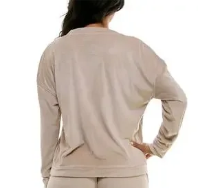 ROUDELAIN Long-Sleeve Ribbed Velour Pajama Top BEIGE L