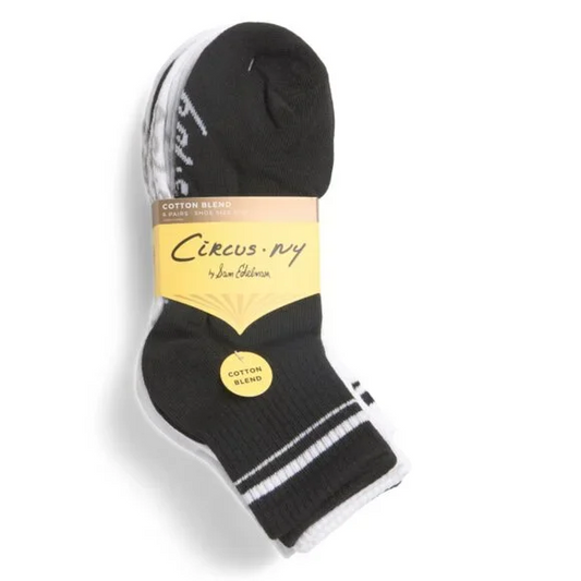 CIRCUS BY SAM EDELMAN 2pk Varsity Striped Ankle Socks BLACK/WHITE 5-10