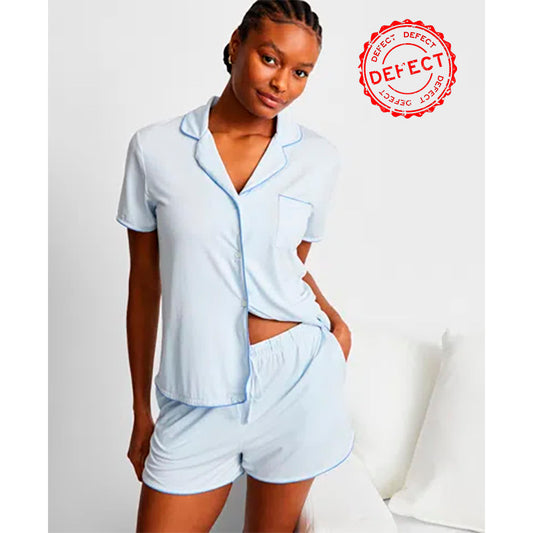 NWD STATE OF DAY Fluid Knit Notched-collar Pajama Set BLUE M