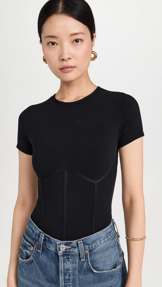FLEUR DU MAL Cotton T Shirt Thong Bodysuit BLACK L