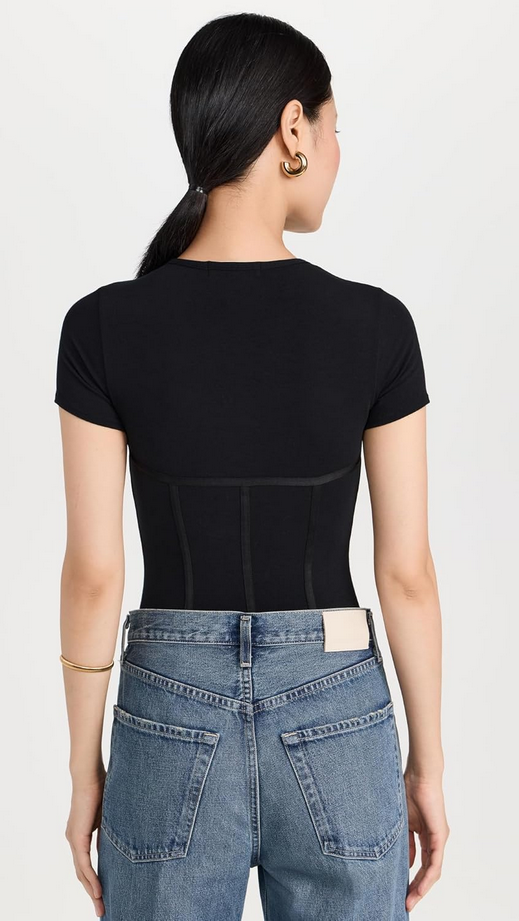 FLEUR DU MAL Cotton T Shirt Thong Bodysuit BLACK L
