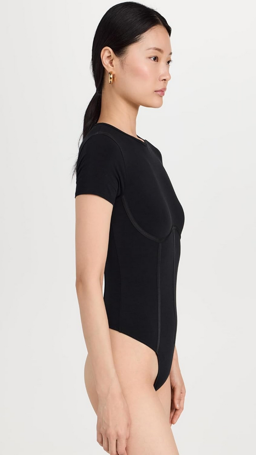 FLEUR DU MAL Cotton T Shirt Thong Bodysuit BLACK L