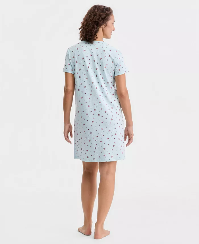 CHARTER CLUB Cotton Printed Henley Sleepshirt WHITE L