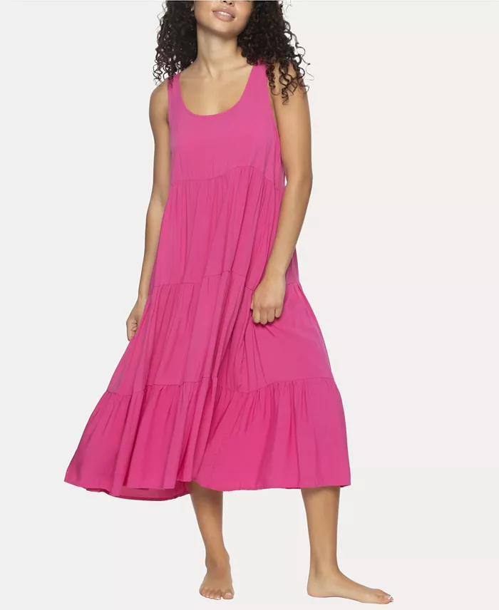 FELINA Tiered Midi Dress PINK L