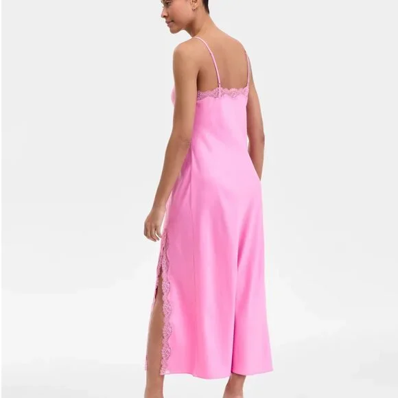 INC Lace Trim Slip Dress Nightgown PINK L